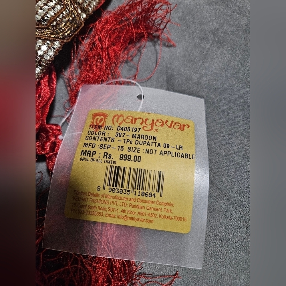 Nwt Manyavar Maroon Dupatta - Picture 3 of 4